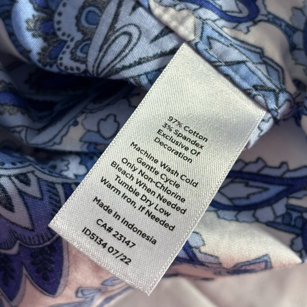 Talbots Cotton Button Front Shirt blue Whimsical Garden Floral Print size 12 - Picture 5 of 5